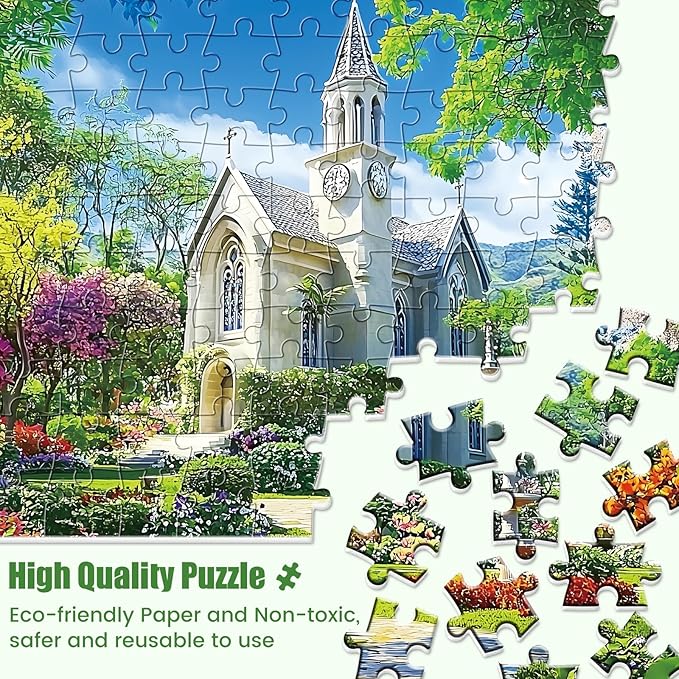 1000 Piece Puzzle for Adults,Little Chapel Puzzles,Beautiful Garden Countryside Jigsaw Puzzles 1000 Pieces,Fun Christian Puzzle for Adults Kids Seniors,Challenging Family Game Great Gift Idea,28x20 in