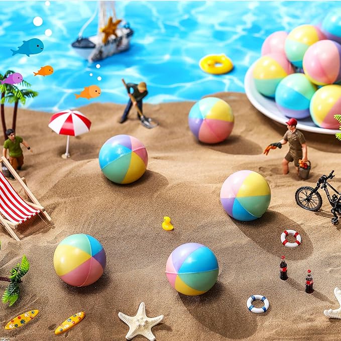 Jerify 24 Pcs Mini Beach Stress Balls 2.5 Inch Foam PU Relief Stress Ball Mini Rainbow Blow up Beach Balls Toys for Girls Boys Birthday Beach Hawaiian Party Favors Summer Pool Games(Rainbow Color)