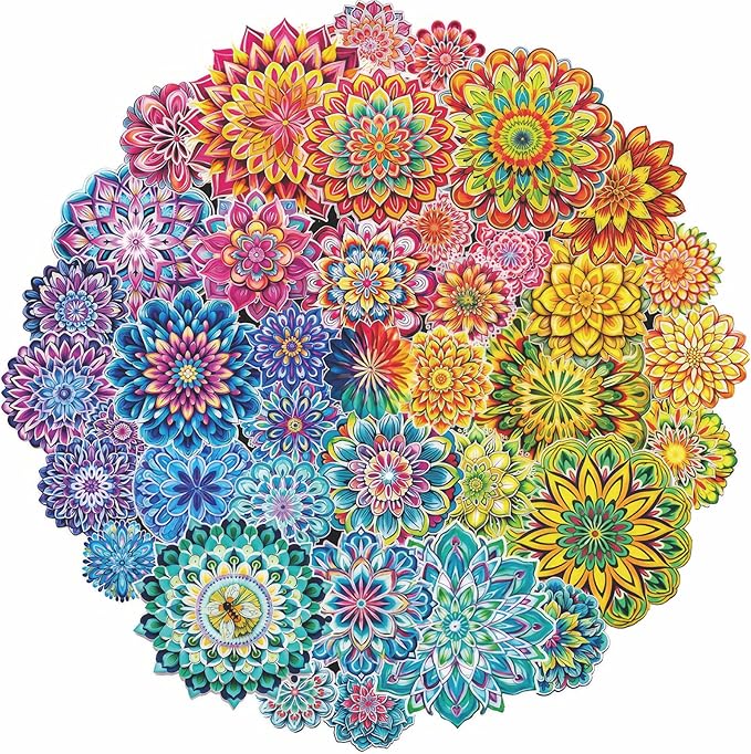 Colorful Flowers Puzzles Impossible Puzzle 1000 Piece for Adults, Mandala Art Jigsaw Puzzles Difficult Puzzles, Hard Blooming Puzzle Challenging Jigsaw Puzzles As Home Decor