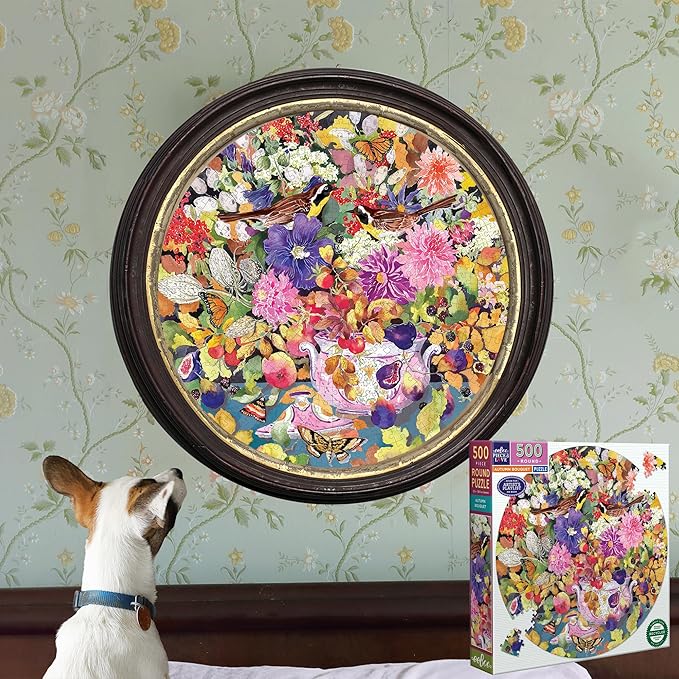 eeBoo 500 Piece Puzzle - Autumn Bouquet Jigsaw Puzzle for Adults, Circular with 23" Diameter Made with Recycled Board & Vegetable-Based Ink