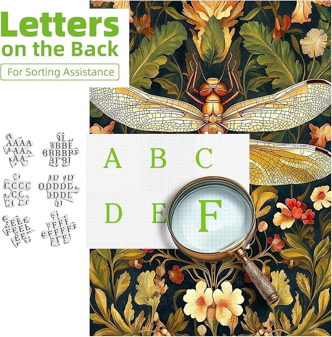 Dragonfly Art 500 Pieces Puzzles for Adults Floral Pattern with Vintage Botanical Illustration Jigsaw Puzzle Flowers Stained Glass Effect Dragonfly Challenging Adult Puzzle for Home Decor & Gift