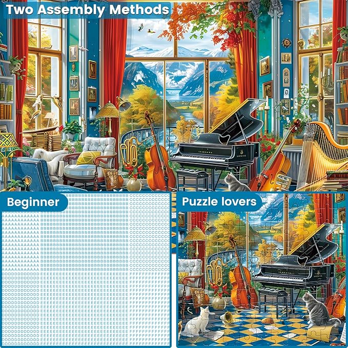 Jigsaw Puzzles 300 Pieces for Adults Room Piano Adult Puzzles 300 Piece Puzzles for Kids Ages 8-10 10-12 Recycled Cardboard Puzzle Pieces Family Challenging Game 20.5x15IN