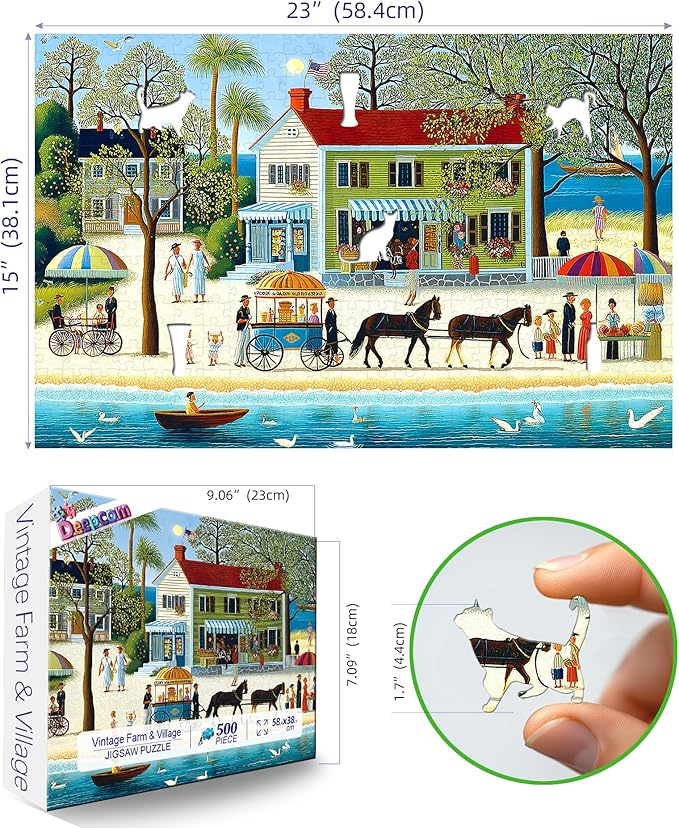 500 Piece Jigsaw Puzzle for Adults - Whimsical Seaside Town Scene with Intricate Details, Beach and Harbor Art, Ideal for Family Fun Entertainment for Adults, Stress Relief & Home Decor