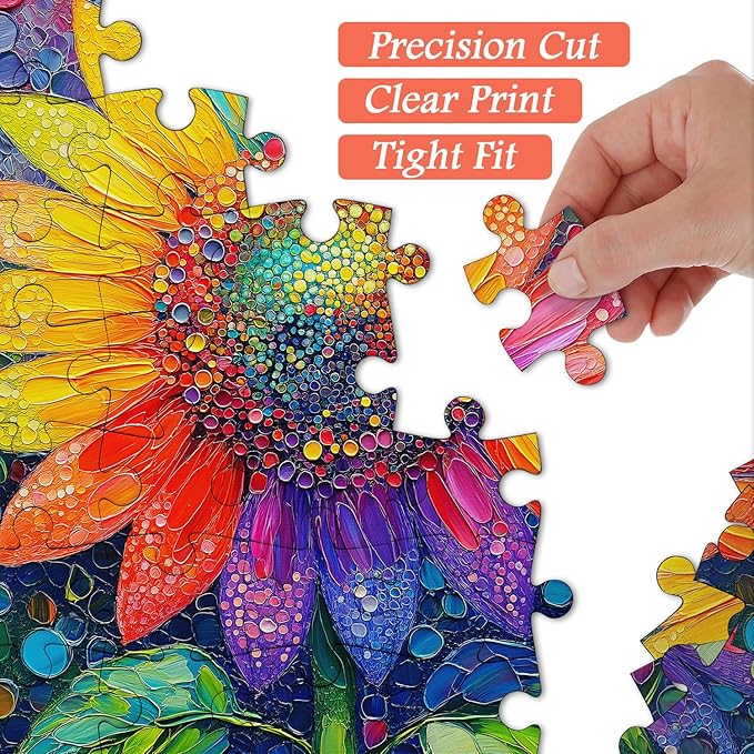 PICKFORU Sunflower Puzzles for Adults 1000 Pieces, Impossible Rainbow Flower Jigsaw Puzzles, Colorful Gradient Plant Puzzle 1000 Pieces as Wall Art Decor