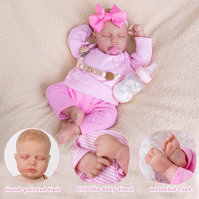 Milidool Lifelike Reborn Baby Dolls Girl-20-Inch Soft Body Realistic Newborn Real Life Baby Dolls with Complete Accessories Perfect for Cuddling, Playtime, and Gift Giving