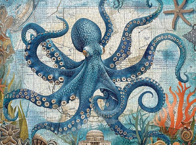 Cross & Glory 1000 Piece Jigsaw Puzzle for Adults | Neptune’s Navigator: The Octopus Voyage | Marine Ocean Artwork Puzzle | Challenging Brain Teaser