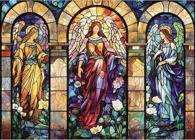 1000 Piece Puzzle for Adults, Stained Glass Christian Puzzles for Adults, Angel Goddes Hard Jigsaw Puzzle with Letters on Back, Religious Jesus Puzzle 1000 Pieces for Home Decor, 1:1 Poster