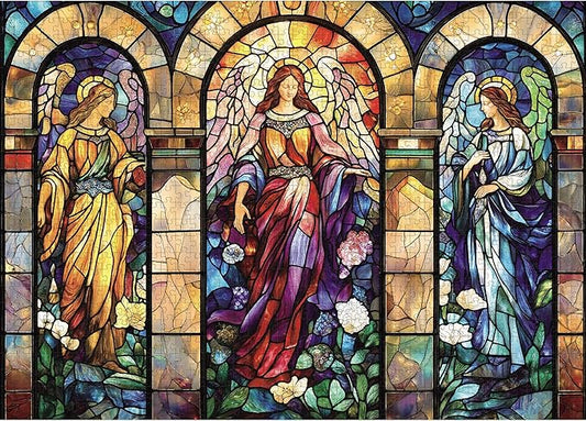 1000 Piece Puzzle for Adults, Stained Glass Christian Puzzles for Adults, Angel Goddes Hard Jigsaw Puzzle with Letters on Back, Religious Jesus Puzzle 1000 Pieces for Home Decor, 1:1 Poster