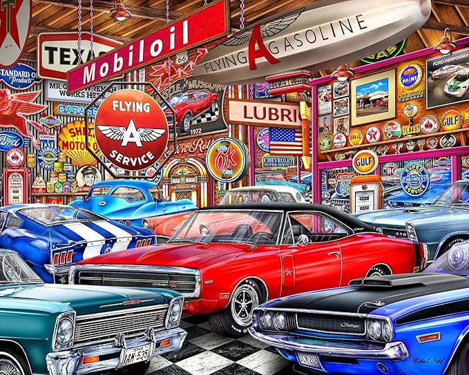 Springbok Muscle Car Museum 1000 Piece Jigsaw Puzzle for Adults - Classic Cars - Unique Cut Pieces - Made in USA