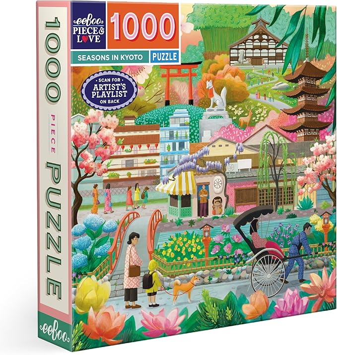 eeBoo 1000 Piece Puzzle - Seasons in Kyoto Jigsaw Puzzle for Adults, Square 23" x 23" Made with Recycled Board & Vegetable-Based Ink