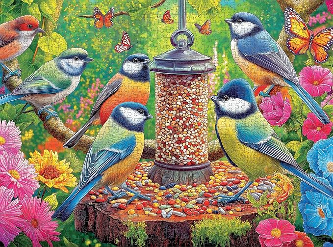 Cross & Glory – Feathers at First Light – 1000 Piece Jigsaw Puzzle for Adults | Colorful Garden Birds & Flowers Scene | Vibrant Nature Puzzle