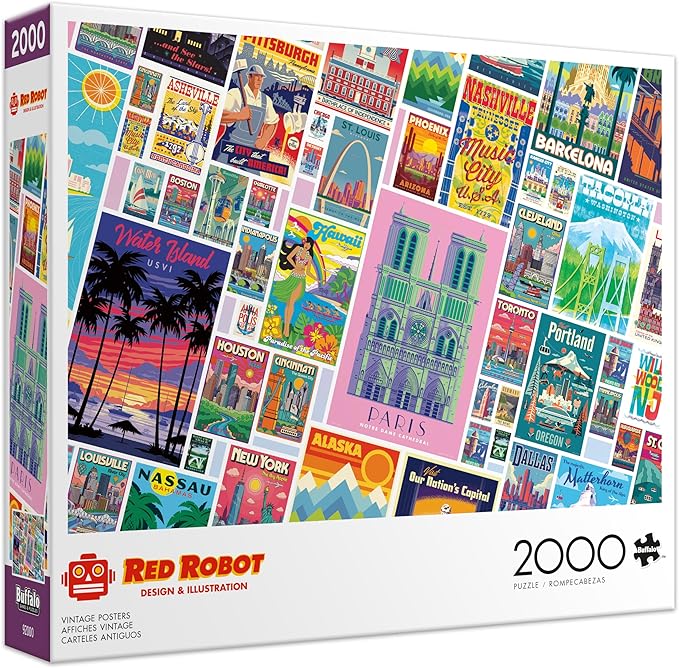 Buffalo Games – Vintage Posters 2000 Piece Jigsaw Puzzle Colorful Puzzle for Adults – Precision-Cut Pieces, Beautiful Artwork, and Hours of Relaxing Fun