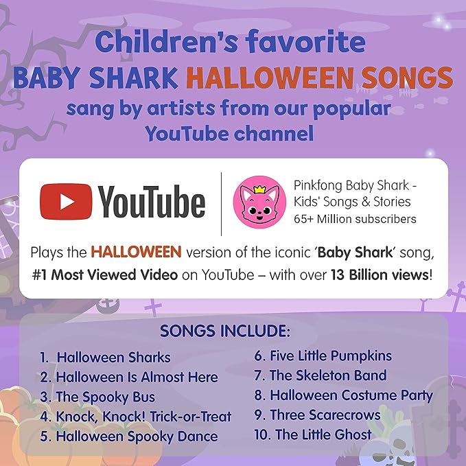 Baby Shark Halloween Songs Musical Sound Book for Toddlers 1–3 | 10 Buttons, 10 Songs Interactive Learning Toy by Pinkfong