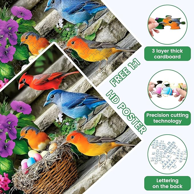 300 Piece Puzzle for Adults, Colorful Birds Jigsaw Puzzle, Colorful Hummingbird Animals Puzzles, Bird Lover Challenging Puzzles for Friends Family Activity Game Nights Gifts, 20.5x15 in