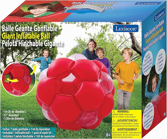 LEXiBOOK, Inflatable Giant Ball, Giant Ball for Outdoor Play, Game Safety, Red/Transparent, PA100US