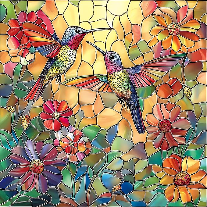 MINIWAN Hummingbird Flower 500 Piece Puzzles for Adults, Stained Glass Jigsaw Puzzles 500 Pieces, Challenging Large Piece Art Puzzle for Gifts Party Family Fun Activity Games 20x20 Inches