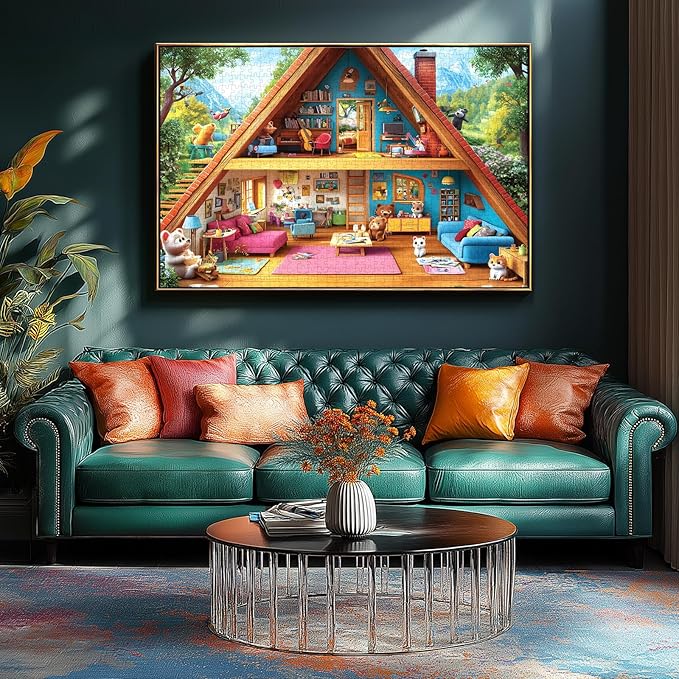 500 Piece Puzzles for Adults, Mountain Home with Animal Characters - Fairy Tale Cottage Jigsaw Puzzle for Family Fun, Party Game, Finished Size 23" x 15"