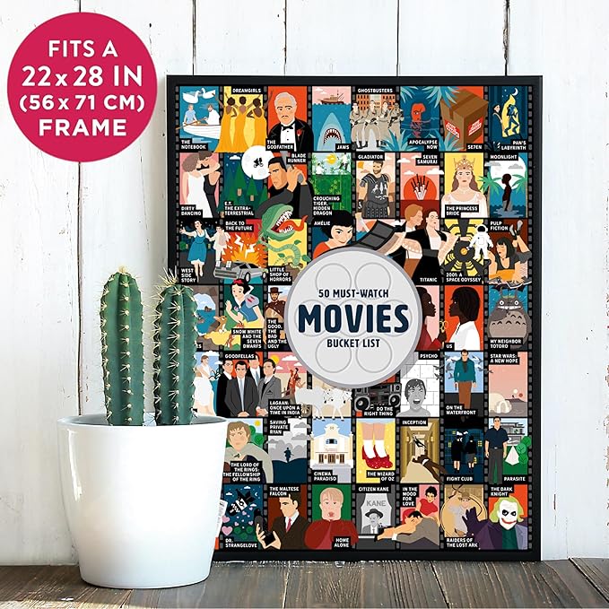 Ridley's: 50 Must-Watch Movies Bucket List 1000-Piece Puzzle - Movie Lovers Gift - Unique Art Style - Movie Room Décor