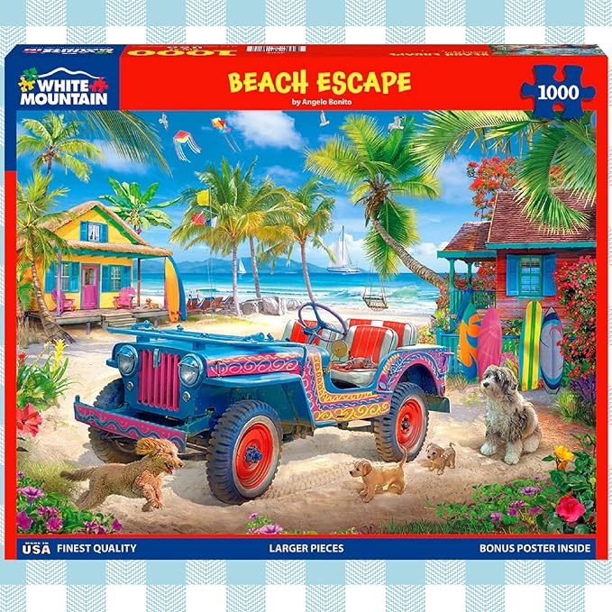 White Mountain 1000 Piece Jigsaw Puzzle Scenic Ocean Summer Puzzles with Large Pieces Gift for Adults and Family 24"x30" - Beach Escape