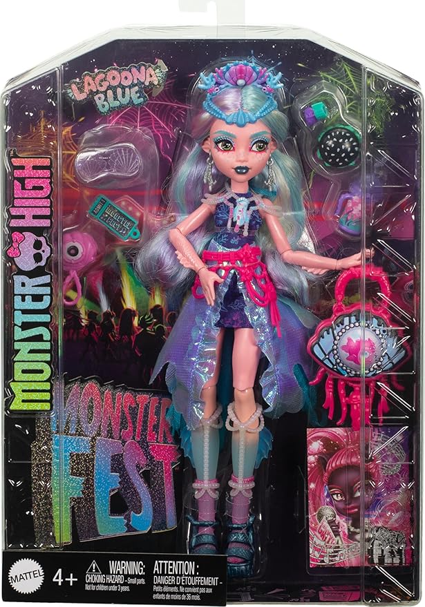 Monster High Monster Fest Doll, Lagoona Blue with Glam Outfit & Festival Themed Accessories Like Snacks, Band Poster, Statement Bag & More