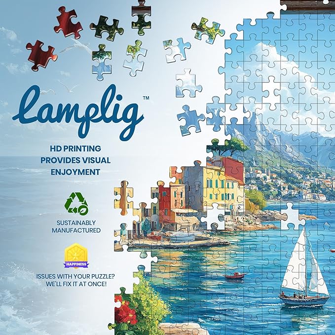 Puzzles for Adults 1000 Pieces, Italy Ocean Coast Seaside Village Window View, 1000 Piece Puzzle for Adults Seniors, Jigsaw Puzzles with Letters on Back,Fun Gifts Decor 1:1 Poster