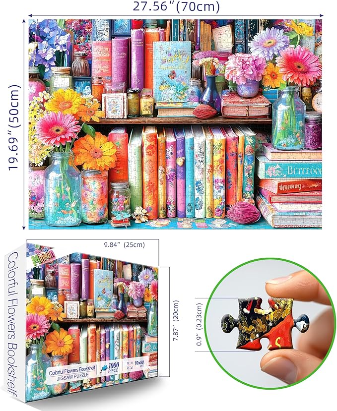 Vibrant Book Nook 1000 Piece Puzzle for Adults, Fun Puzzles for Adults 1000 Pieces with HD Print & Poster, 27.5 * 19.7 in Dust Free, for Gifts Halloween Christmas Family Games Lovers