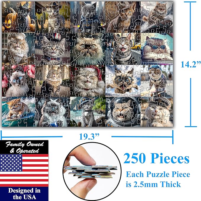 Think2Master Cute Cats 250 Pieces Jigsaw Puzzle Featuring heartwarming Kittens and Cats. Fun Puzzle for Adults & Teens. Great Gift. Size: 14.2” X 19.3”