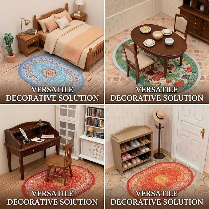 4pcs Dollhouse Rug Sets,1/12 Miniature Accessories Kits for Dollhouse and Decorations,Which Including 4 Colors Welcome Floor Blanket Carpet for Furniture Indoors
