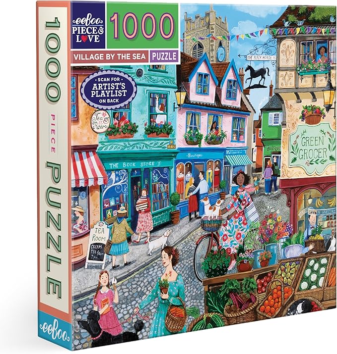 eeBoo 1000 Piece Puzzle - Village by the Sea Jigsaw Puzzle for Adults, Square 23" x 23" Made with Recycled Board & Vegetable-Based Ink