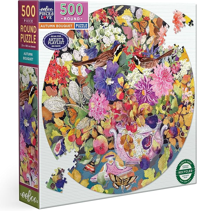 eeBoo 500 Piece Puzzle - Autumn Bouquet Jigsaw Puzzle for Adults, Circular with 23" Diameter Made with Recycled Board & Vegetable-Based Ink