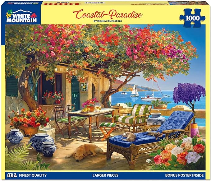 White Mountain 1000 Piece Jigsaw Puzzle Seaside Ocean View Puzzles with Large Pieces for Adults and Family 24"x30" - Coastal Paradise
