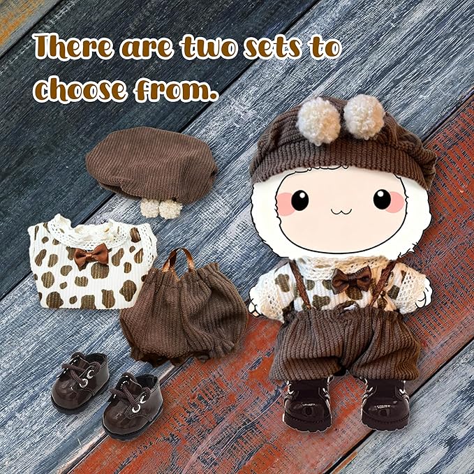 Handmade 17cm Doll Clothes - Cute Styles 15cm/17cm Dolls Outfits, Burgundy Bow - Burgundy Dress - Brown Shoes for Dress Up Gift（Including Shoes） (Brown Suit)