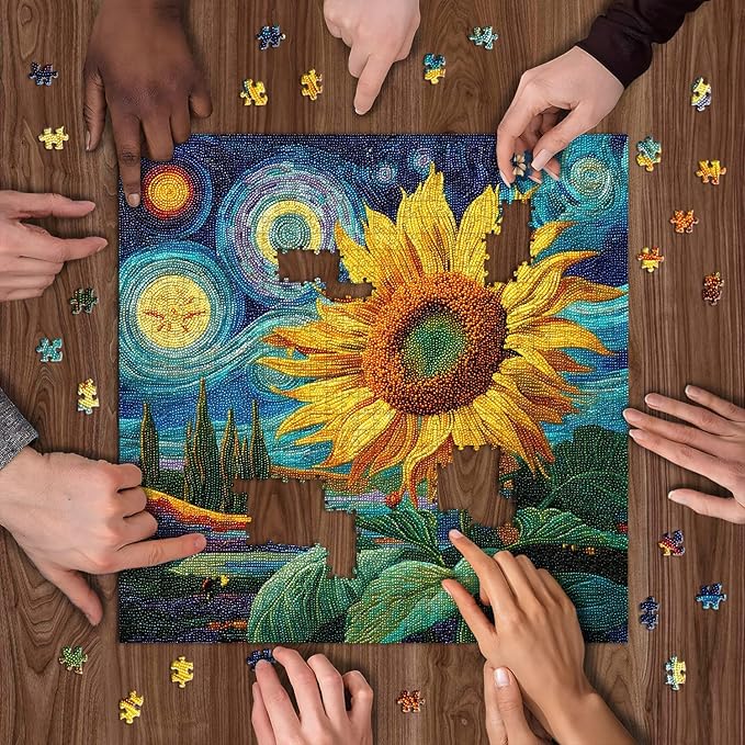 Sunflower Puzzles for Adults 1000 Pieces, PICKFORU Nature Flower Puzzle Starry Night, Impossible Hard Plant Floral Art Theme, Challenging for Adults