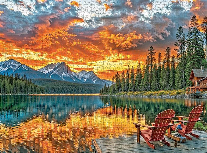 Cross & Glory - Dockside Reflections - 1000 Piece Jigsaw Puzzle for Adults | Tranquil Sunset Lake Scene | Challenging Puzzle for Adults | Eco-Friendly Materials for Nature Lovers