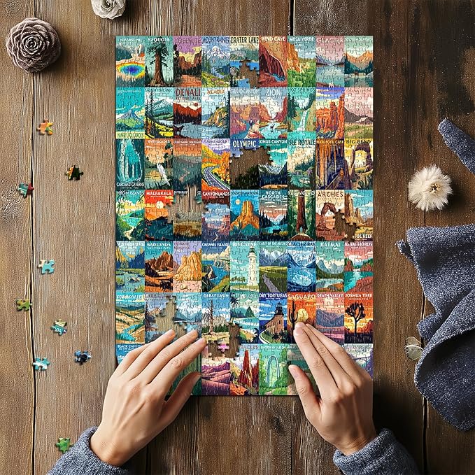 National Parks Puzzle for Adults 1000 Pieces, Travel Poster Landscape Puzzle Including Zion Yellowstone Yosemite, Nature Jigsaw Puzzles Scenery Mountain Scene