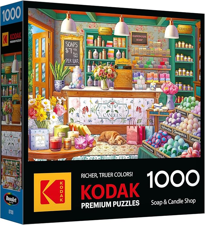 RoseArt - Kodak Premium - 1000 Piece Jigsaw Puzzle for Adults – Soap & Candle Shop – Cozy Boutique with Flowers, Candles & Bath Bombs – Relaxing Home Décor Scene – 26.625 x 19.25 Inches
