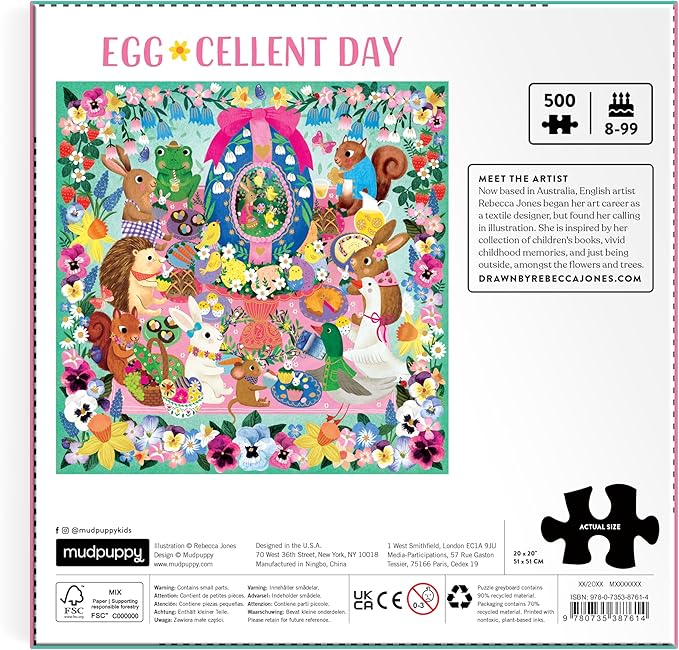 Mudpuppy Egg-Cellent Day – 500 Piece Family Foil Jigsaw Puzzle with Colorful and Fun Illustrations of Adorable Animals During Easter for Children Ages 8 and Up