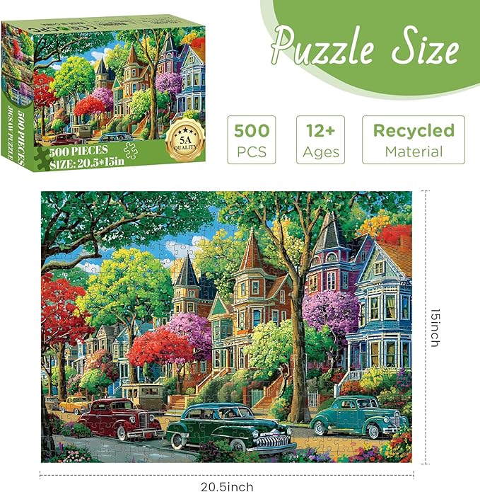 500 Piece Puzzle for Adults,Urban Street Jigsaw Puzzle for Adults Elderly, Birthday Party for Family, Funny Puzzle, Challenging Games 20.5×15 in