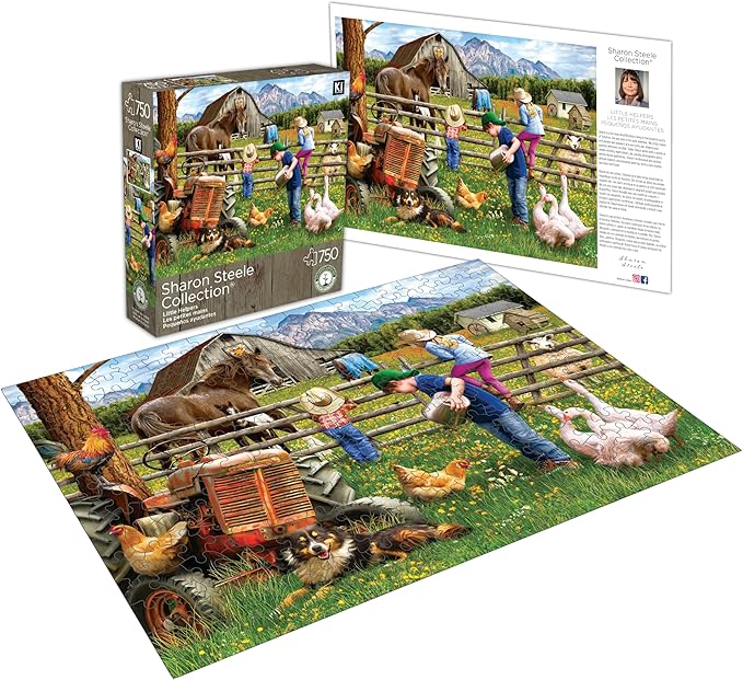 Little Helpers 750 Piece Jigsaw Puzzle for Adults by Sharon Steele – 27x20 Inch Whimsical Country Farm Scene from KI Puzzles – Challenging, Hard and Difficult Puzzle Gift for Puzzle Lovers