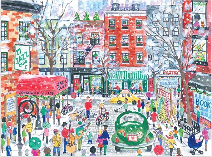 Galison Christmas in Greenwich Village – 1000 Piece Michael Storrings Jigsaw Puzzle Featuring Beautiful Artwork of The NYC Neighborhood in The Winter Time