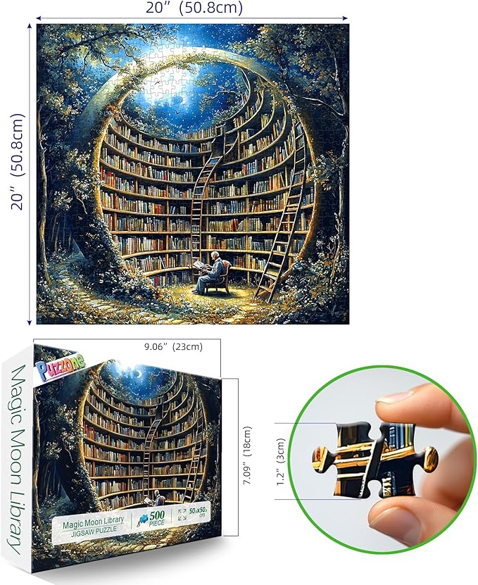 500 Pieces Puzzles for Adults, Magic Moon Library Jigsaw Puzzle for Adults 500 Pieces - Forest Fantasy Challenging, Night Book Puzzle, Gift for Adult Jigsaw Puzzles Lovers (20 x 20 inch)
