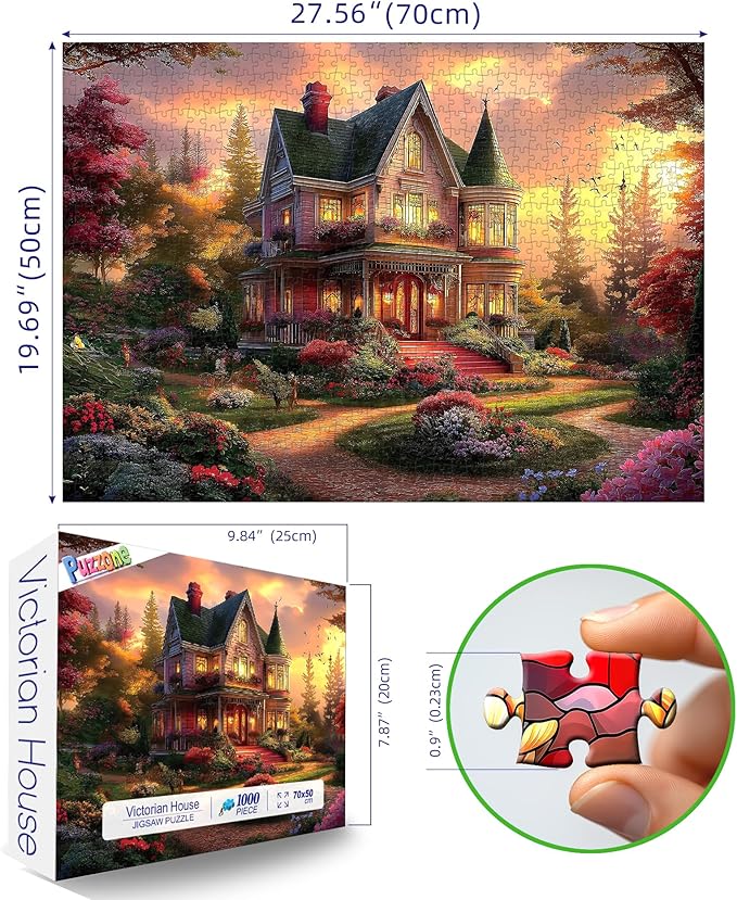Puzzles for Adults 1000 Pieces, Victorian House at Sunset Jigsaw Puzzle for Family Decoration, Party Game, Finished Size 27.5" x 19.7"