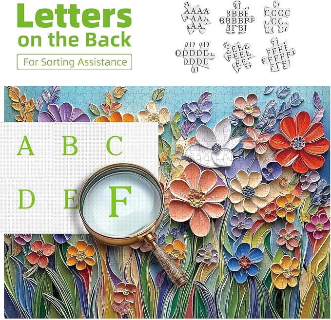 MINIWAN 3D Embossed Quilling Paper Art Wild Flowers 1000 Piece Jigsaw Puzzle for Adults, Muted Color Floral Paper Quilling Jigsaw Puzzle, Gift for Flower & Modern Art Lovers 27.5x19.7 Inch