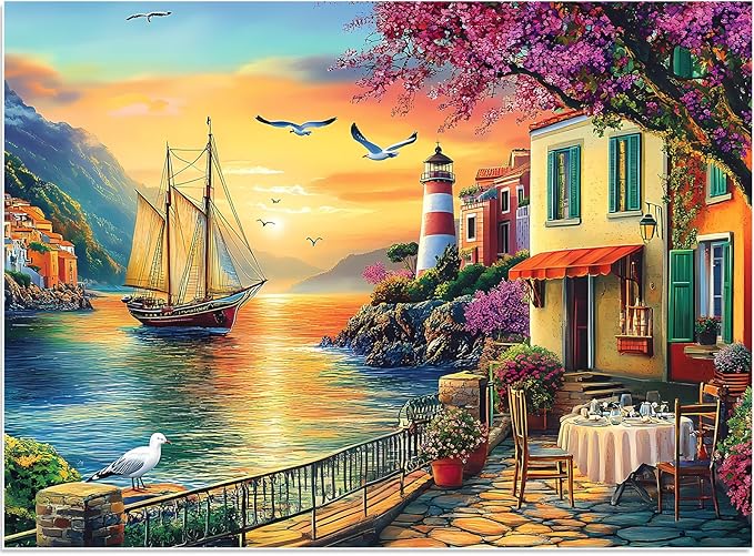 500 Piece Puzzles for Adults,Coastal Landscape Puzzle for Teen Adults,Recycled Paper Unique Fun Cool Jigsaw Puzzle 500 Pieces,Challenging Family Game Gift for Friends Men Women Seniors, 20.5 * 15In