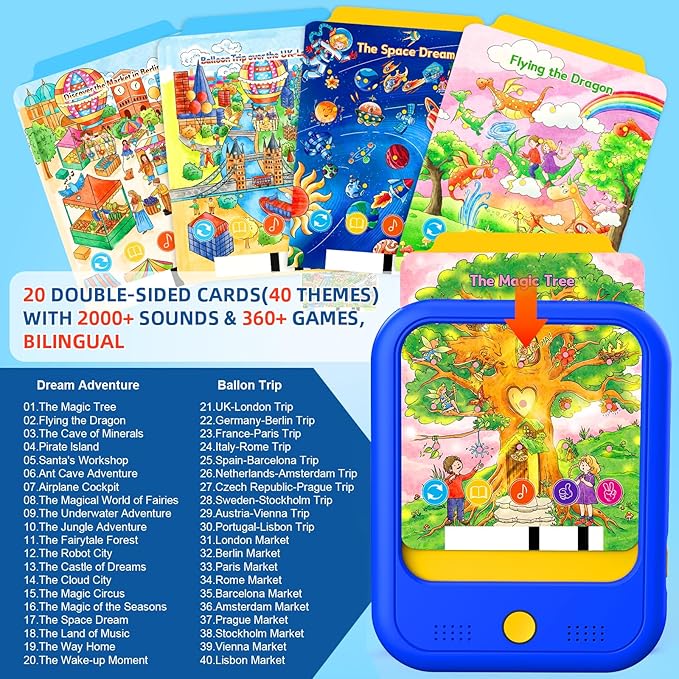 Kids Learning Tablet Bilingual, Montessori Educational Learning Toys for Toddlers 3-5 Year Olds, with 2000+ Words and Games, Autism Sensory Speech Therapy Toys, 3 4 5 6 Year Old Boy Girl Birthday Gift