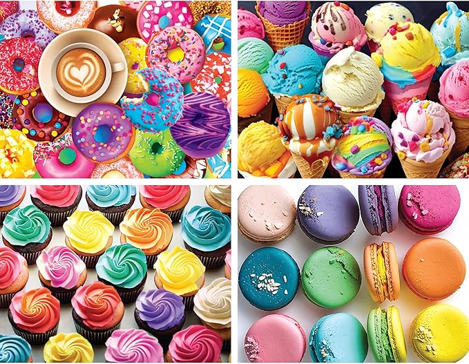 RoseArt - Snack Size Multi-Puzzle Set - Foodie - 4 x 100 Piece Jigsaw Puzzle for Adults