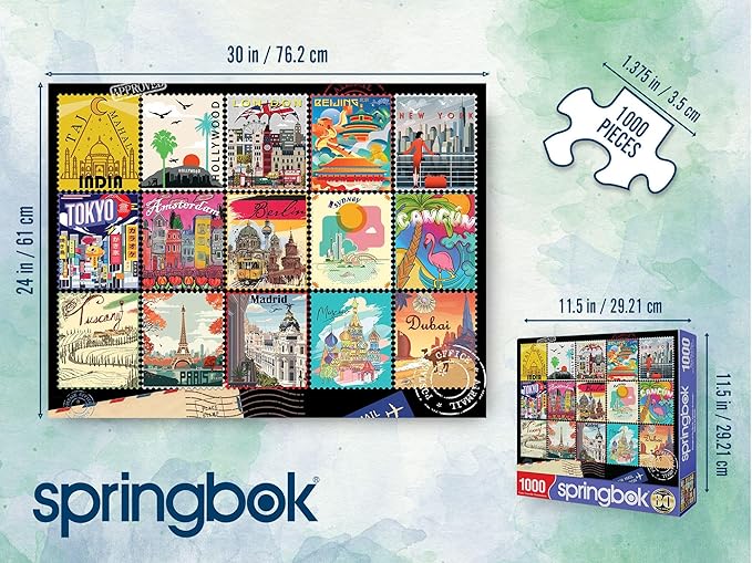 Springbok Stamps of The World 1000 Piece Jigsaw Puzzle for Adults - Travel Collage - Unique Cut Pieces - Made in USA