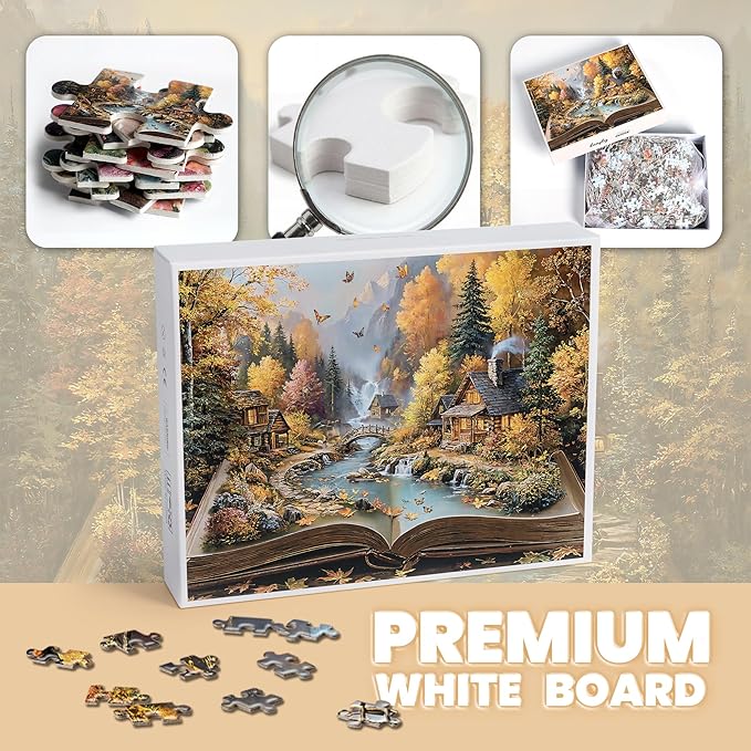 Puzzles for Adults 1000 Pieces, Magic Book Fantasy Autumn Forest Nature Landscape, 1000 Piece Puzzle for Adults Seniors, Hard Jigsaw Puzzles with Letters on Back, 1:1 Poster