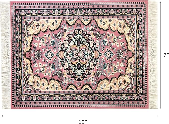 Set of 2 Dollhouse Area Rugs – Miniature Carpet Accessories for Doll Houses, 10 x 7 Inch Rectangular Floor Décor, Oriental Style