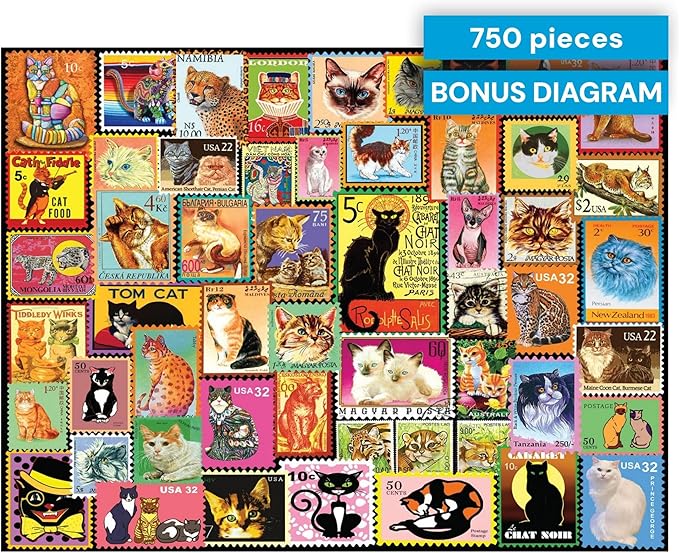 Buffalo Games - Lewis T. Johnson Cats on Stamps 750 Piece Jigsaw Puzzle, Puzzles for Adults 750 Pieces, with Full Color Poster, Made in USA